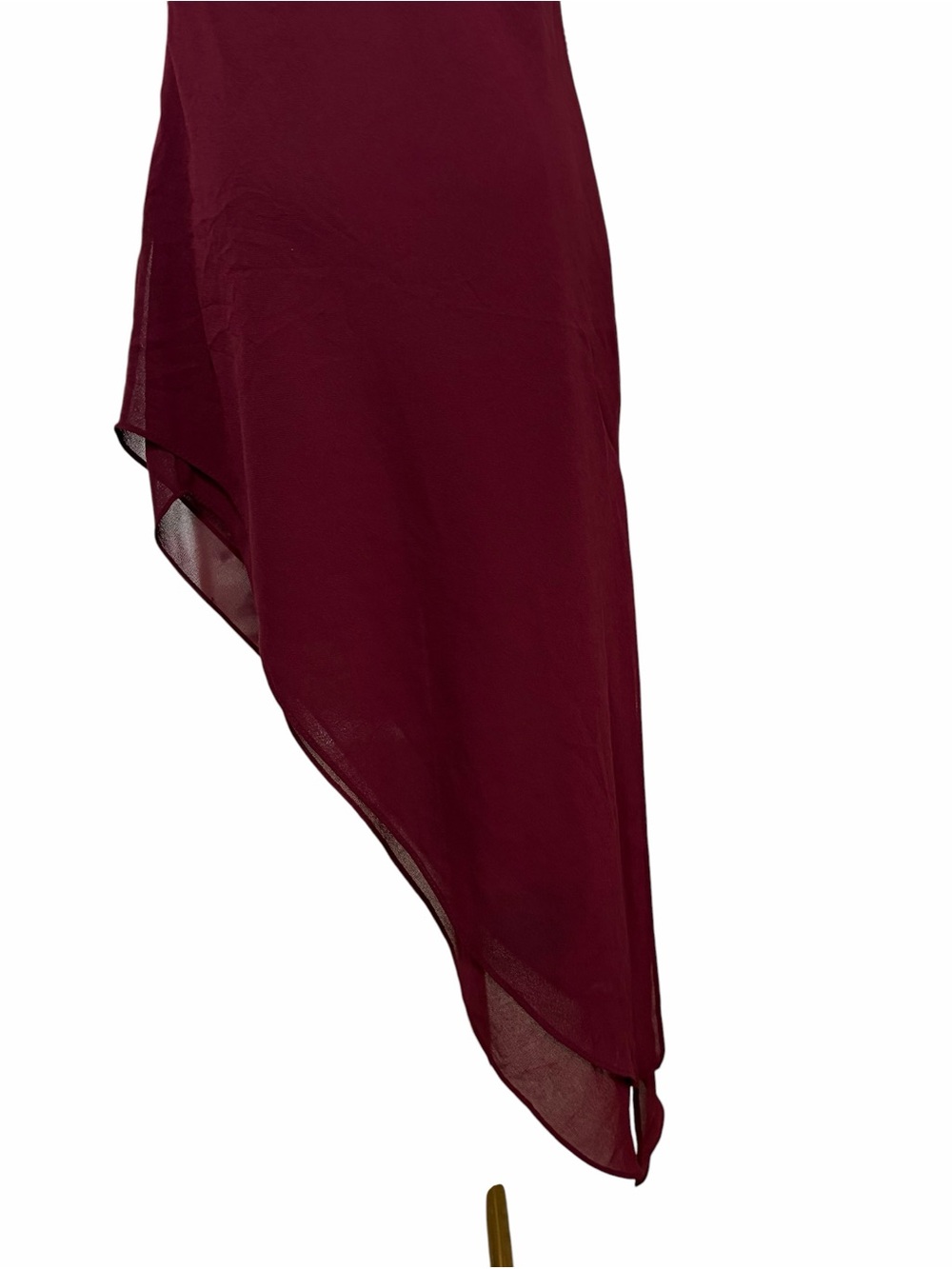 Vintage Y2K Burgundy Floral Beaded Lace Trim Strappy Maxi Dress Asymmetrical Hem - Picture 8 of 8